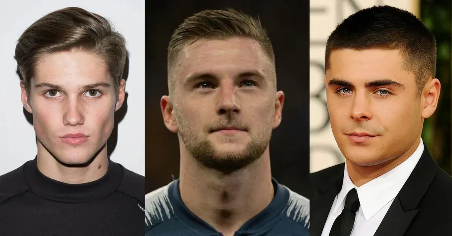 Ivy League haircut with tapered sides for oblong face men