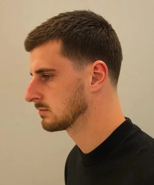 Longer crew cut with taper for men with oblong face shapes