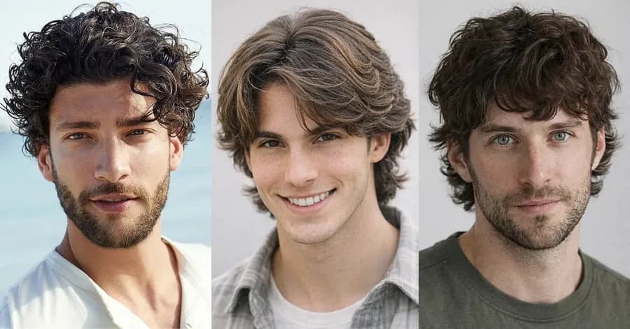 Messy textured medium length men's haircut for an oblong face