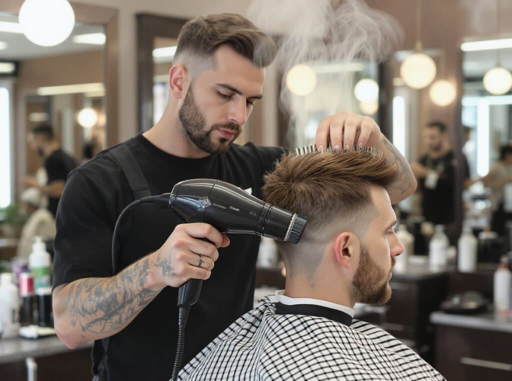 Professional fade with quiff haircut at Therapeutic Cuts barbershop Queens NYC