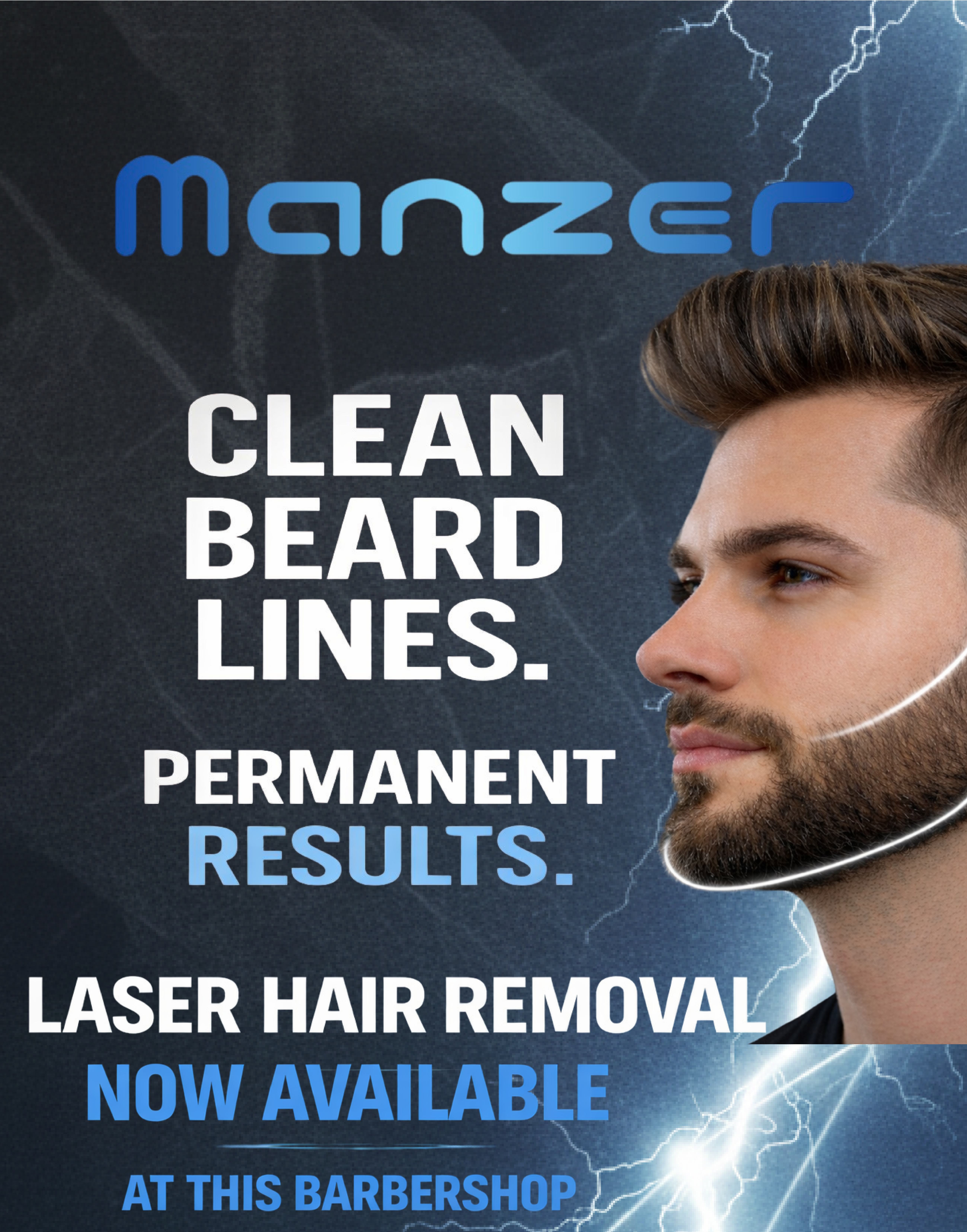 Clean beard lines with permanent results using Manzer diode laser hair removal at Therapeutic Cuts Queens NYC barbershop